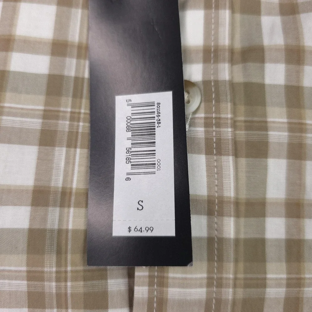 Banana Republic Shirt Mens Small Beige Plaid Slim Fit Untucked Button Up Casual